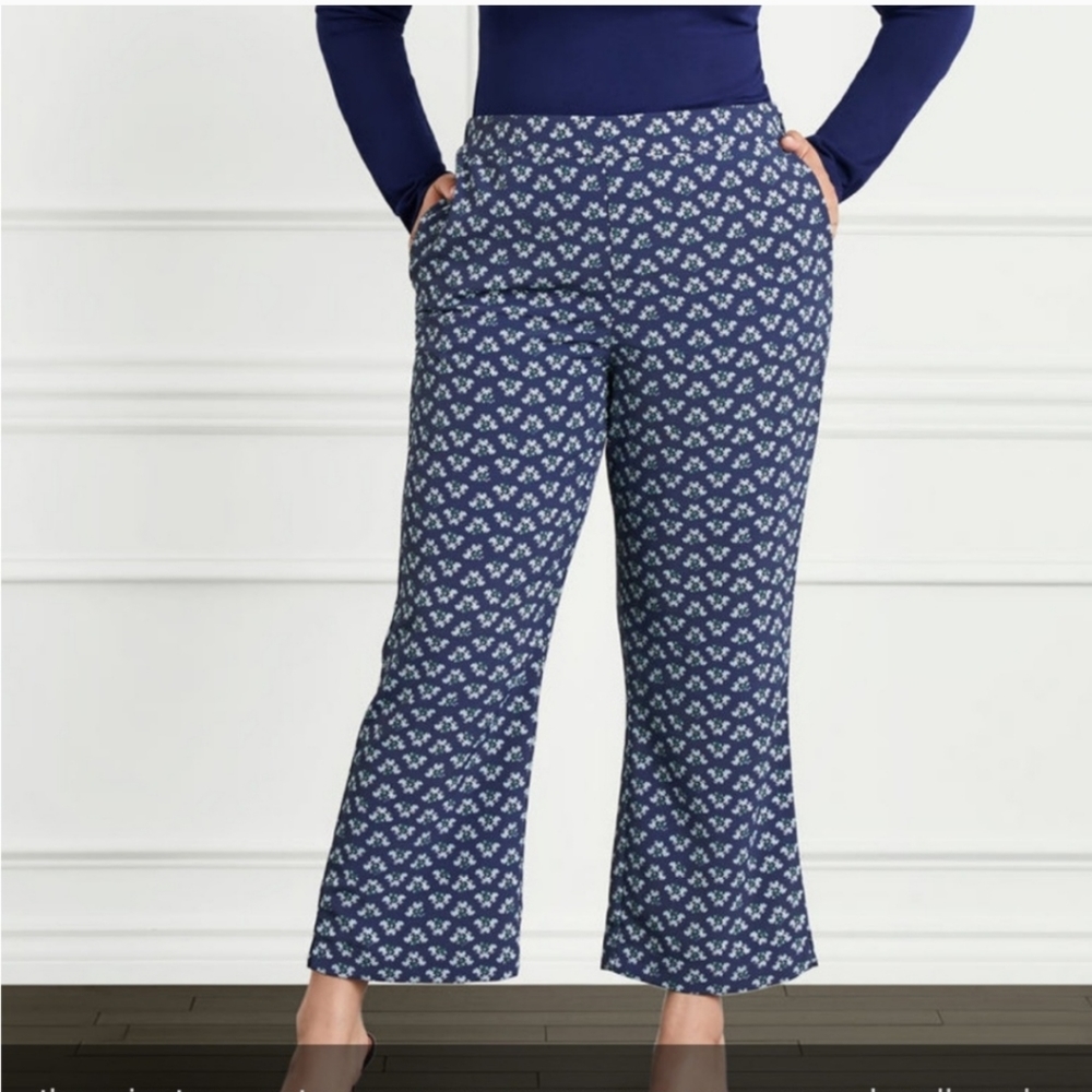 Hill House Size L The Winston Pant Posy Navy Crepe Micro Ditsy Floral Pockets